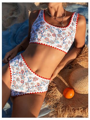 Women's 2 Piece Floral Print Bikini Set Y2K Tankini Set Boho High Waist Swimsuit Full Coverage Bathing Suit Beachwear3