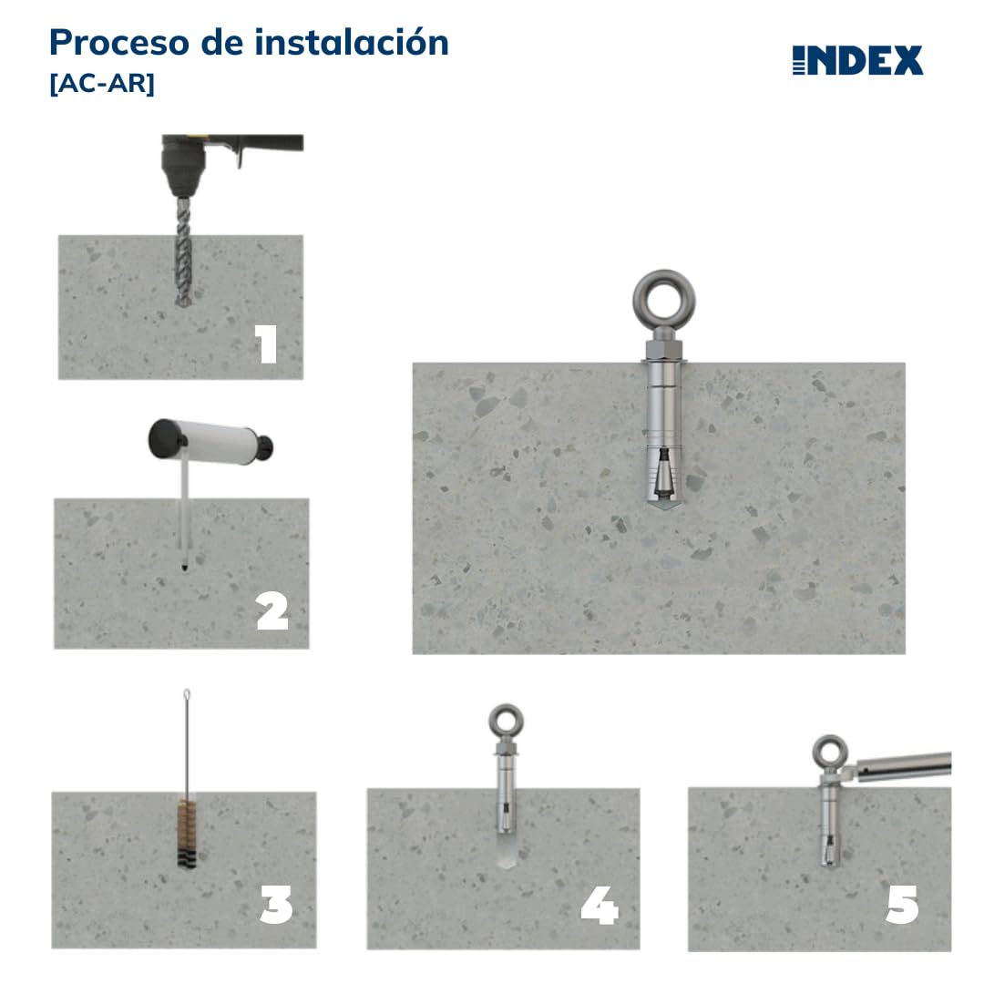 Index 184 AACAR08 - Ancrage en Acier avec Ailettes pour Charges élevées, Anneau (M8 x Ø 14, 50 pcs.)