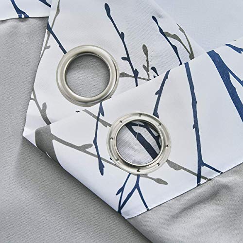 Fmfunctex Blue White Curtains For Bedroom 84" Grey Tree Print Half-Blackout Curtain Panel With Liner Branch Curtain For Living Room,50” X 2 Panels Width Grommet Top #TOP5