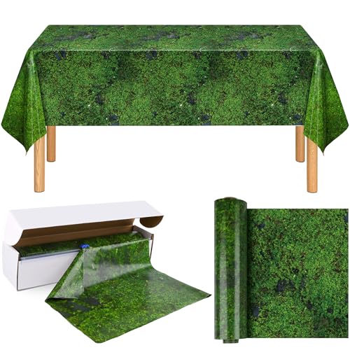Image of Kochorie 100 Ft x 54 Inch Green Moss Tablecloth Roll with Slide Cutter Box Disposable Green Grass Plastic Tablecovers Cut to Size Tablecloth Jumbo Jungle Backdrop for Birthday Picnic Baby Shower