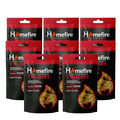 Homefire Natural Odourless Wood Wool Firelighters for Wood Burners, Open Fires, Multi-fuel Stoves and Pizza Ovens (Pack of 8)