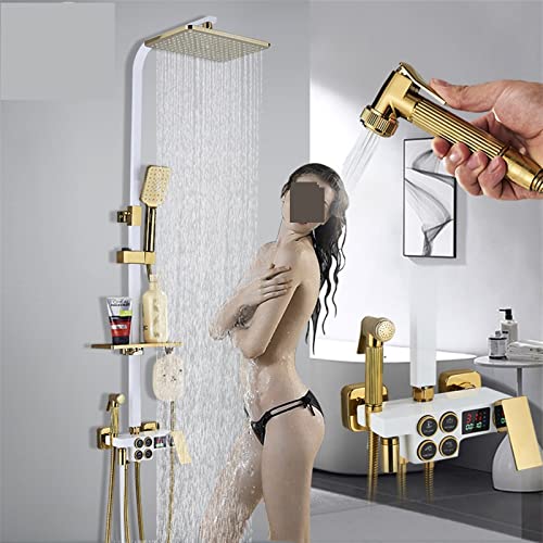 Ensemble de douche thermostatique LCD blanc et or avec bidet