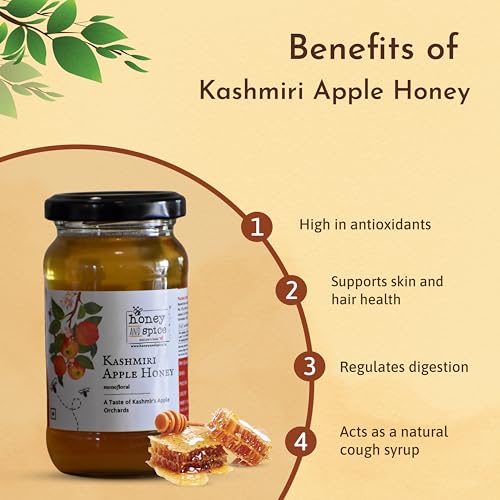 Image of Honey and Spice Kashmiri Apple Honey | 100% Organic Honey | Raw and Unprocessed | Pure Honey without Sugar | Sourced directly from the verdant valleys of Kashmir | No Added Preservatives | Unblended and Unpasteurized | Natural and Original | Unprocessed honey | (500g, Pack of 2)