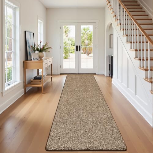 SHACOS Teppich Läufer 80x300 cm Kurzflor Läufer Flur Waschbar Teppichläufer rutschfest Flur Teppich für Wohnzimmer, Schlafzimmer, Küche, Braun