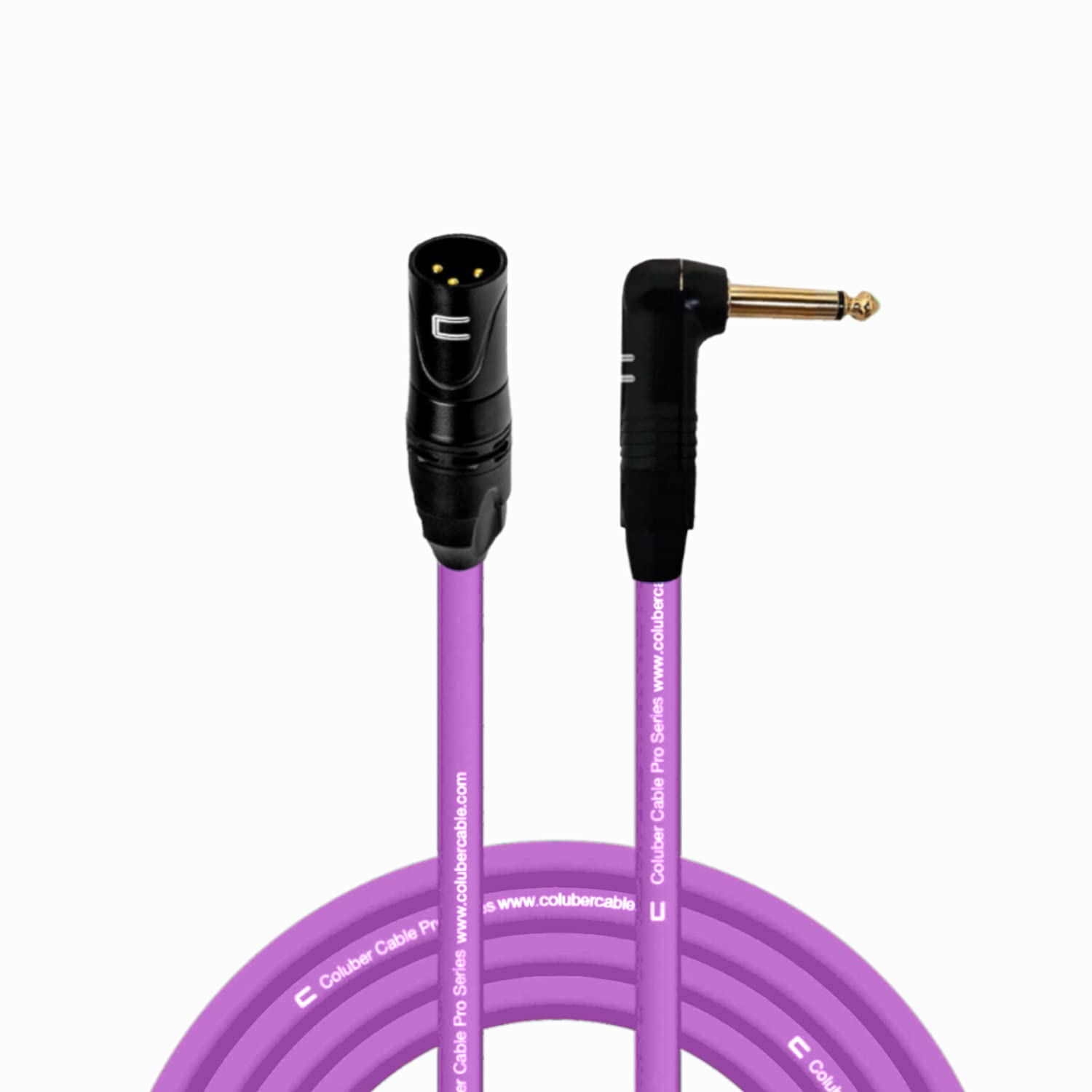 Unbalanced XLR Cable Male to Right Angle 1/4" TS - 25 Feet Purple - Pro 3-Pin Microphone Connector for Powered Speakers, Audio Interface or Mixer for