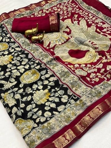 Image of SuperLaxmi Women's Floral Printed Dola Silk Saree with Blouse Piece