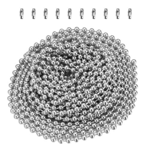 OUNONA Edelstahl Kugelkette 3 Meter Edelstahl Kette Silberkette LäNge 2.4 Mm Durchmesser Mit 10 Verbindern LäNgenverstellbar FüR DIY Schmuckherstellung SchlüSselanhäNger Und Bastelprojekte