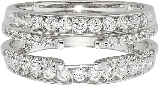 Drizzle Jewels 14K White Gold Plated Sterling Silver Diamond Enhancer Guard Ring, 2.00 Ct Round Cut White Diamond, Wedding Engagement Ring
