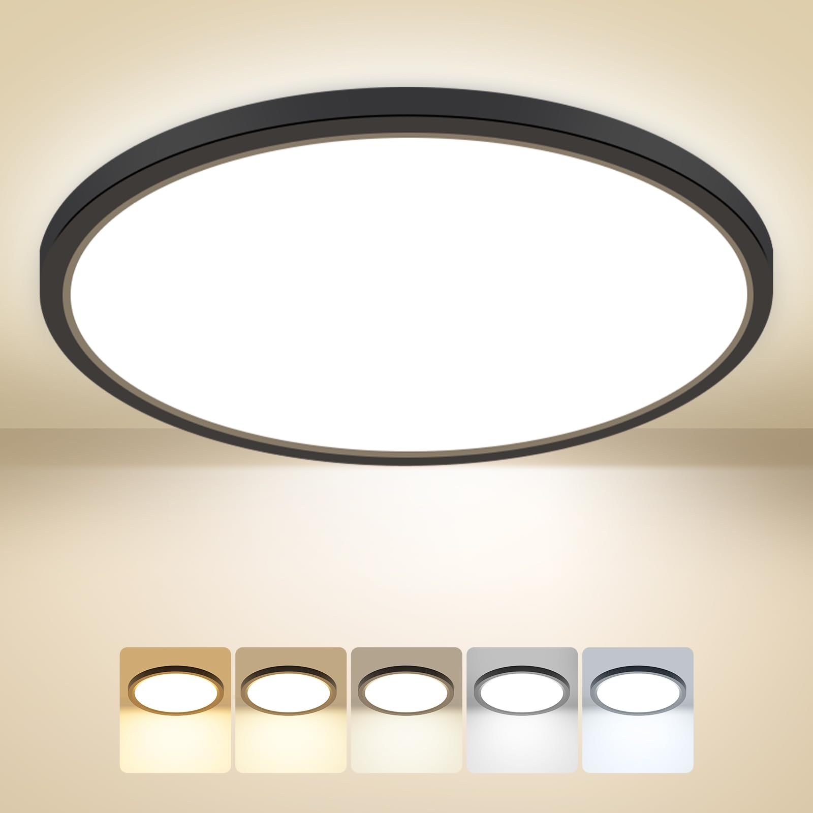 Peasur Bathroom Light, 3000K/3500K/4000K/5000K/6500K 5 Color Temperature LED Ceiling Light, 24W 2800LM, IP54 Waterproof