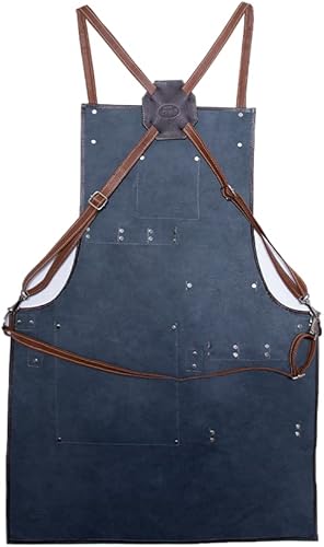Miniatura 5 de CTK - Delantal de cuero genuino para parrilla, barbacoa y cocina, delantal profesional multiuso resistente, delantal de cocina, barman y barista