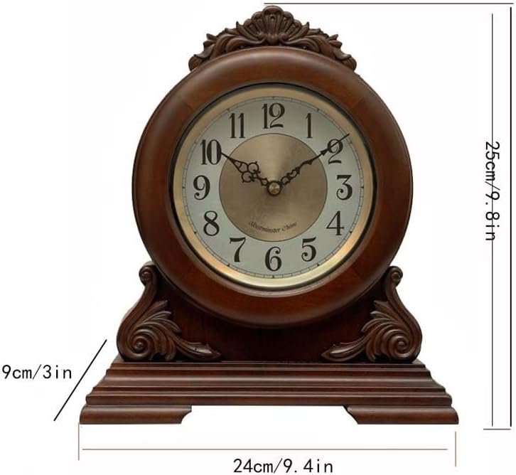 Antique Mantel Clock with HD Glass & Easy to Read Dial，Wooden Table Clock for Home Décor, Battery Operated