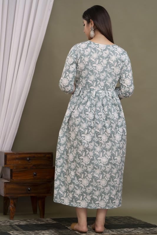 Image of Women's Pure Cotton Printed Maternity Gown /Maternity wear /Feeding Gown A-line Maternity Feeding Dress Maternity Kurti Gown for Women