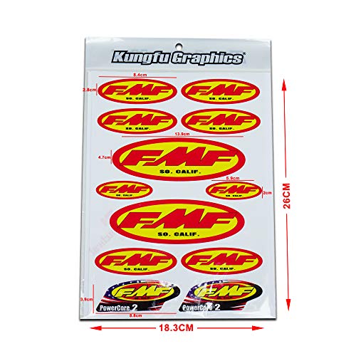 Kungfu Graphics FMF Exhaust Micro Sponsor Logo Racing Sticker Sheet Universal (7.2X 10.2 inch), Red Yellow