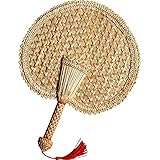 1. Ventilador de paja de trigo natural, tejido a mano a mano, la superficie del ventilador es distinta, ligera y flexible, fuerte y duradera.