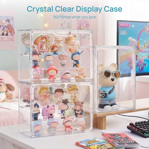 Image of Vtopmart 2 Pack Acrylic Display Case, Stackable Figure Display Case with Magnetic Door & Adjustable Shelves, Clear Collectibles Showcase for Action Figures, Miniatures, Models
