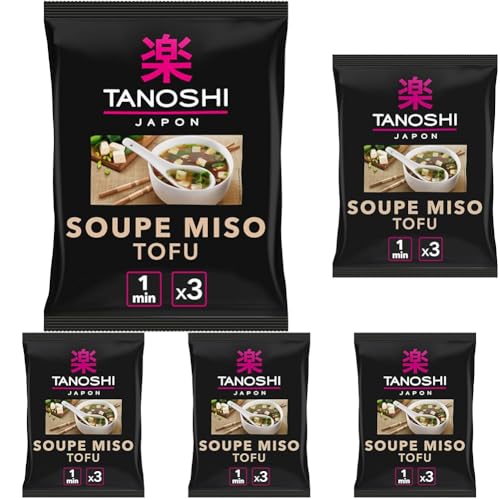 TANOSHI - Soupe Miso Tofu - Soupe Instantanée - 3 Personnes - Sans Glutamate Ajouté - 60, 9 g (Lot de 5)