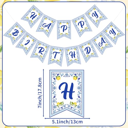 Image of Hooqict Happy Birthday Banner Lemon Birthday Decorations Garland Sign for Summer Fruit Blue Yellow Lemon Themed Party Hanging Decorations Supplies