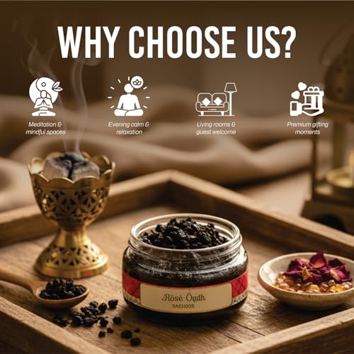 Image of Devdarshan Rose Oudh Bakhoor (50g) Pack of 1 | Premium Long-Lasting Oriental Aroma | Natural Resin for Home Fragrance, Meditation & Relaxation | Luxurious Scented Bakhoor