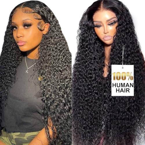 ITODAY 13x6 Curly Lace Front Wig, 100% Human Hair, [2-year Life], Skinlike HD 200% Density, 13x6 Deep Jerry Curly Lace Frontal Wigs Human Hair, Pre Plucked Free Part 28 Inch