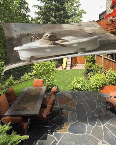Funny Sloth Sun Sail Shades Rectangle Canopy,Sunlight Block Heavy Duty Curved Backyard Shade Cover,Waterproof Sun Shades for Patios Outdoor,8'x10' Vintage Painting Bathing Animal Brown Shabby Chic