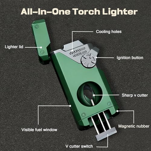 Encendedor antorcha 5 en 1 con 4 llamas, verde miniatura 2