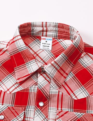 Image of COSLAND Boy's Toddler Cotton Western Short Sleeve Button Down Plaid Shirt, 4-14 Years