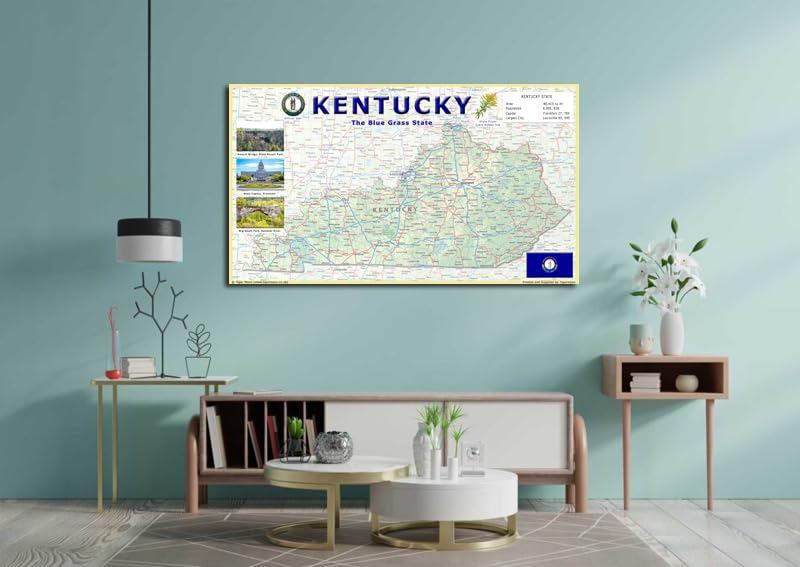 Kentucky State Physical Map - 23.3 x 13.3 Inches - Paper Laminated - Image 6