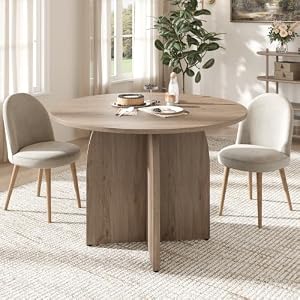 MECHYIN 43″ Round Dining Table for 4, Wooden Cross Pedestal