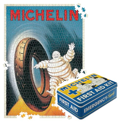 Nostalgic-Art Retro Puzzle 1000 Teile, 68 x 48 cm, Michelin – First Aid Kit – Geschenk-Idee für Motor-Fans, Original Lizenzprodukt (OLP), für Erwachsene, in Vintage-Metalldose als Geschenkverpackung