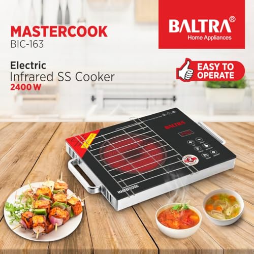 Image of BALTRA Mastercook Infrared Induction Cooktop 2400W with Grill Rack, Infrared Glass Top, Digital Touch Control, Auto-Off Safety, 3 Cooking Modes, Infrared Hot Plate, Works with All Cookware