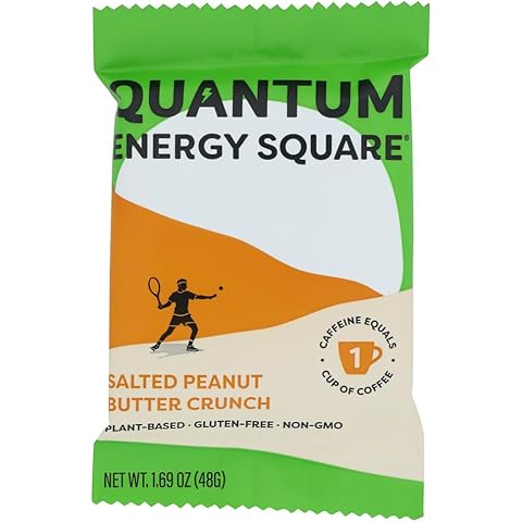 Quantum Energy Squares Coffee-Infused Energy Bars, Salted Peanut Butter Crunch, Plant-Based, Kosher, Gluten Free & Non-GMO, 1.69 Ounce (Pack of 8) Cover