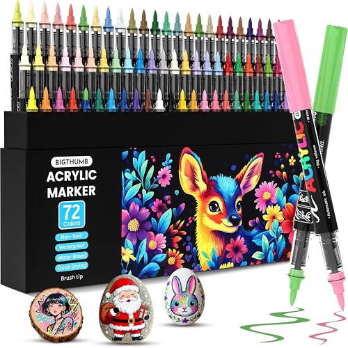 BIGTHUMB 72 Colors Acrylic Paint Pens Markers, Brush Tip Automatic