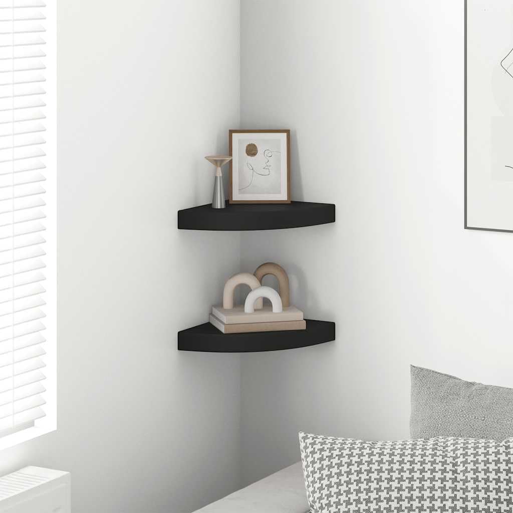 Floating Corner Wall Shelves Set of 2, Black Honeycomb MDF, 9.8x9.8x1.5 in, Modern Decorative Ledge for Living Room, Bathroom, Bedroom Decor