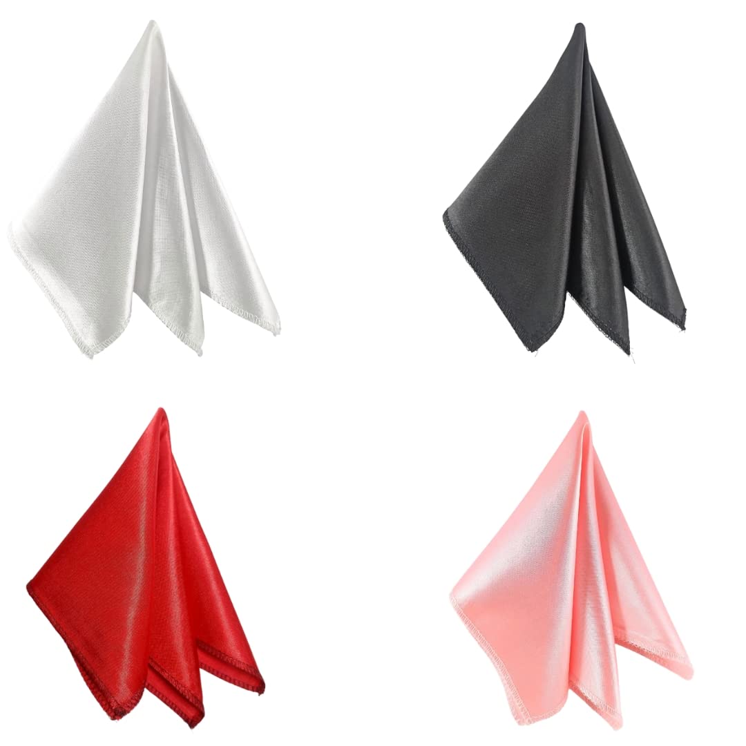 Satin Pocket Square for Men | Wedding Handkerchief for Suits, Blazers & Tuxedo | Men's Pocket Square Combo (Pack of 4) (White,Black,Red,Pink)-image-16