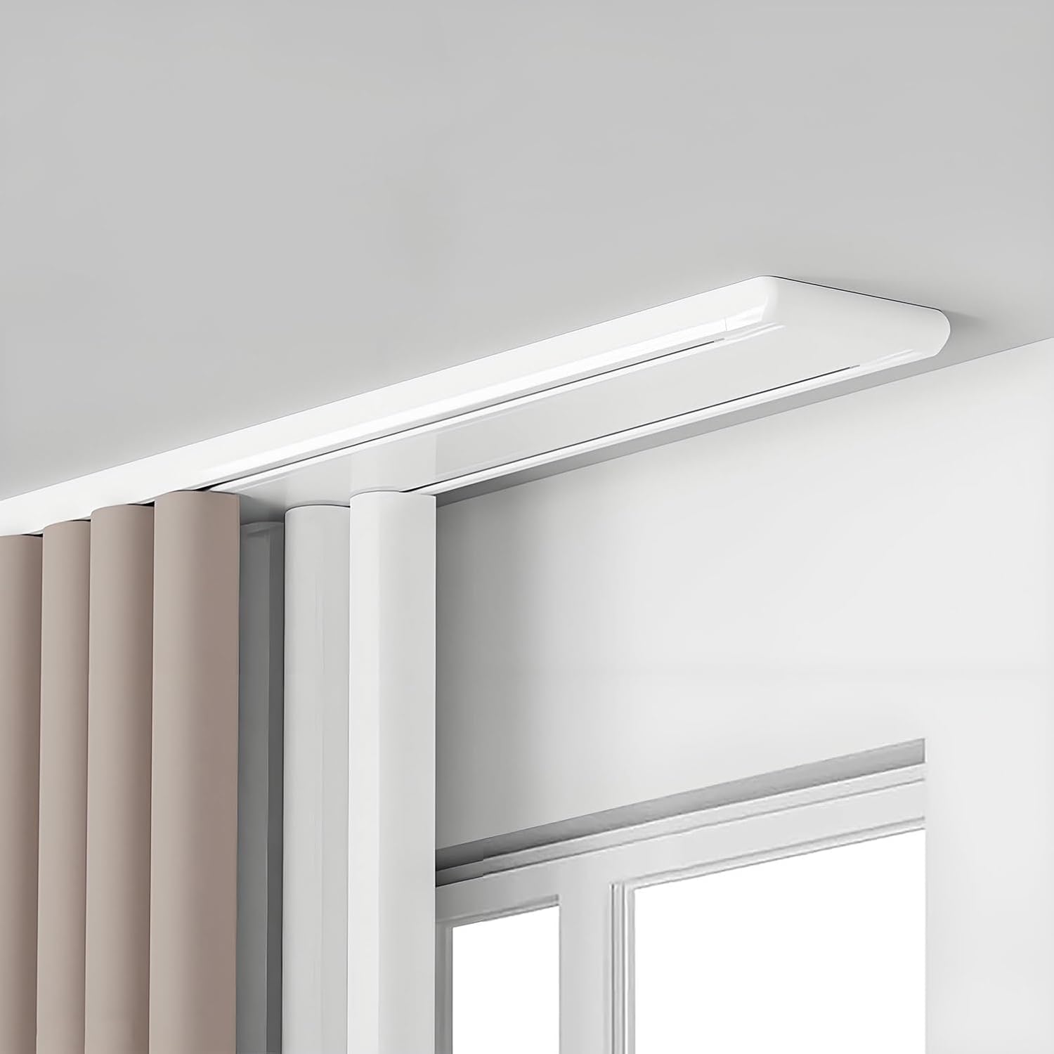 Rail de rideau à double rangée de plafond robuste blanc