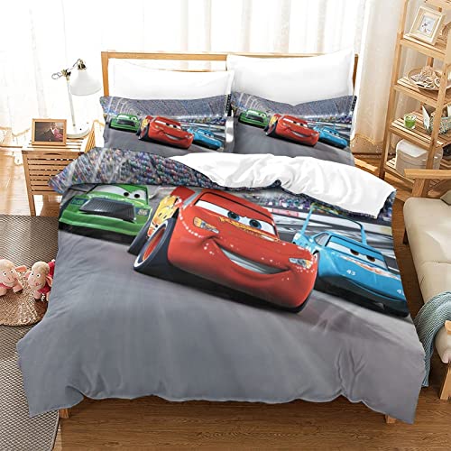 Cars Parure De Lit 3 Pièces pour Housse De Couette Réversible avec Fermeture,Literie Drap De Lit Drap，Convient Aux Garçons Et Aux Filles Adultes Single（135x200cm）