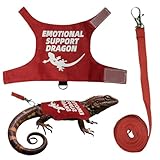 Bearded Dragon Harness and Leash Set with 5-Foot Short Leash Red Adjustable Leather Lizard Reptiles Harness Leash for Lizards, Geckos Outdoor Walks