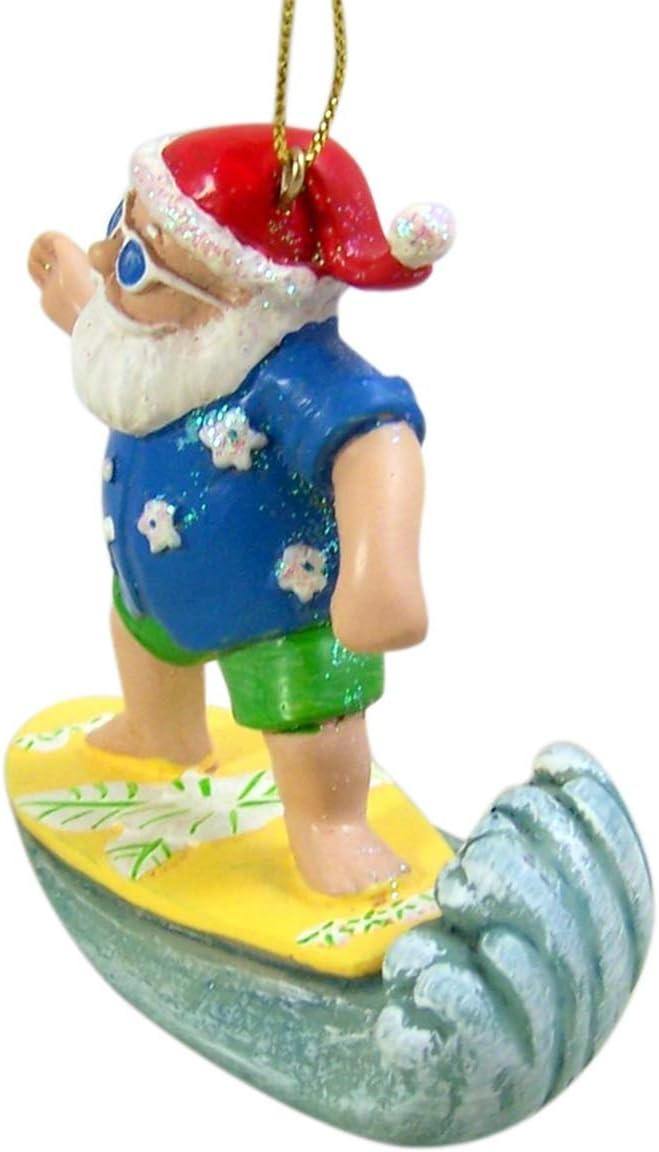 Cast Resin Painted Surfing Santa Claus Hanging Christmas Tree Ornament, 3 1/2 Inch - Image 5