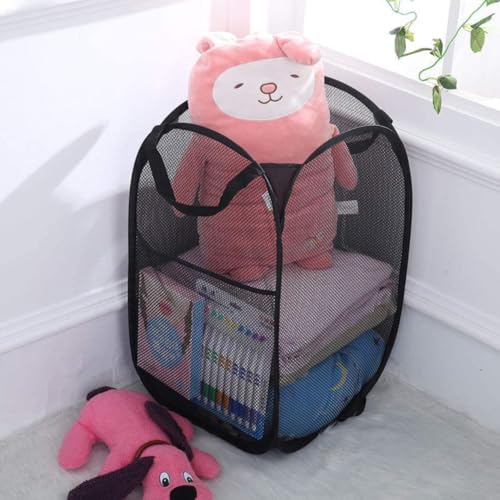 Image of Larpur 3 Pack Pop Up Laundry Hampers, Collapsible Mesh Laundry Baskets, Portable Foldable Clothes Hampers for Dorm, Home, Bedroom, Bathroom, RV Cruise, Black