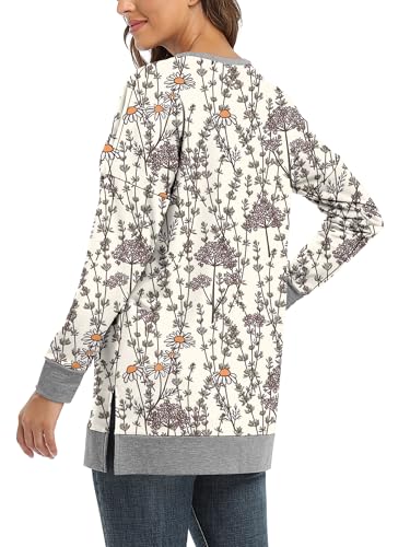 BETTE BOUTIK Women's Drop Long Sleeve Sweatshirts Casual Crewneck Tunic Tops Sweartshirts With Side Slits S-3XL