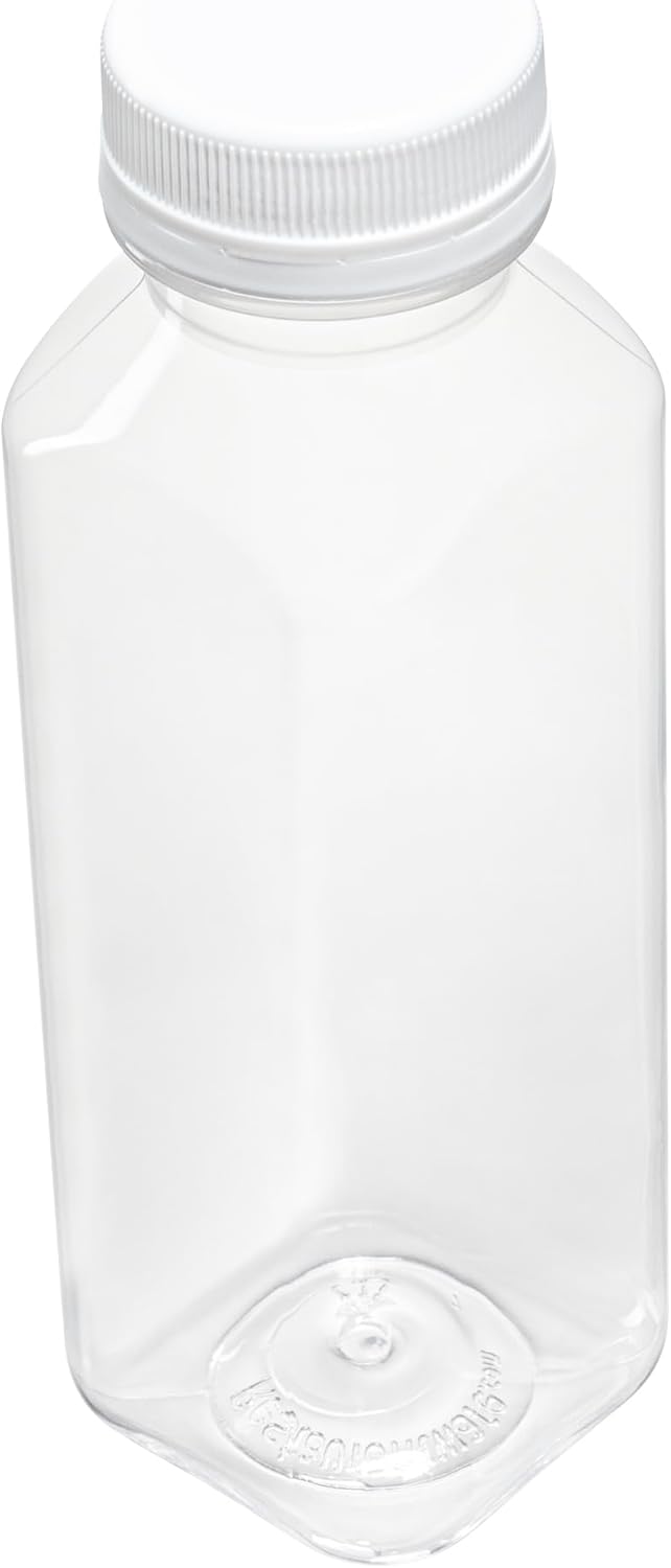 Restaurantware Plastic Juice Bottle 100 Count 12 Oz Tamper-Evident Box Leak-Proof Storage Bottles Plastic Rectangular Clear Holders for Cold Teas, Juices