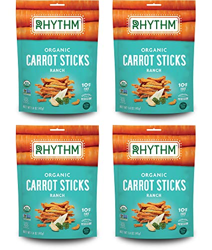 Rhythm Superfoods Carrot Sticks, Ranch, Organic & Non-GMO, 1.4 Oz (Pack Of 4)