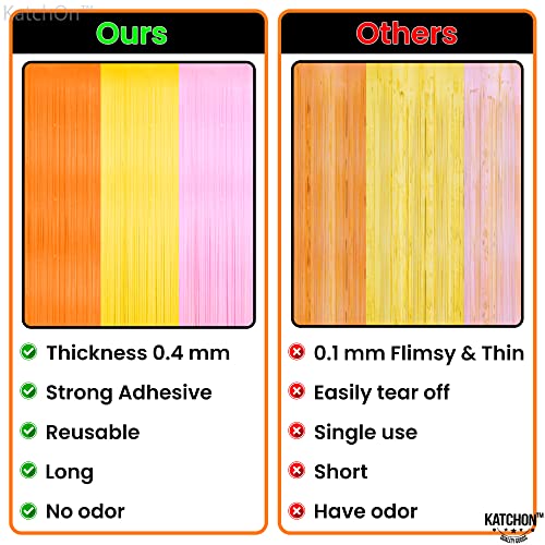 Image of KatchOn, Orange Pink and Yellow Fringe Backdrop - 3.25x8 Feet, Pack of 3 | Easter Backdrop for Easter Decorations for Home | Groovy Backdrop, Groovy Decorations | Bachelorette Party