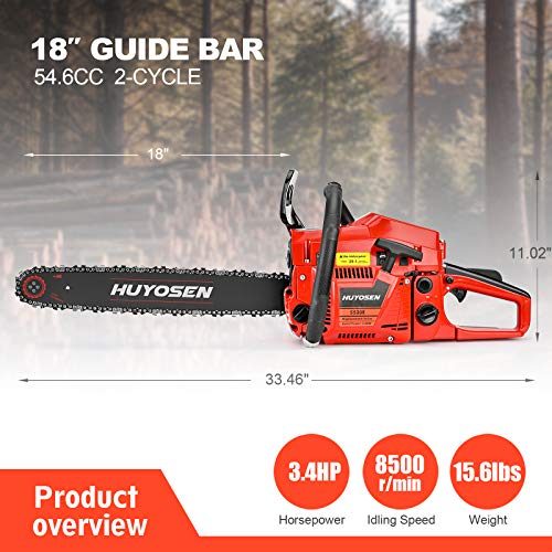 image for HUYOSEN 54.6CC 2-Stroke Gas Powered Chainsaw, 18-Inch Chainsaw, Cordle