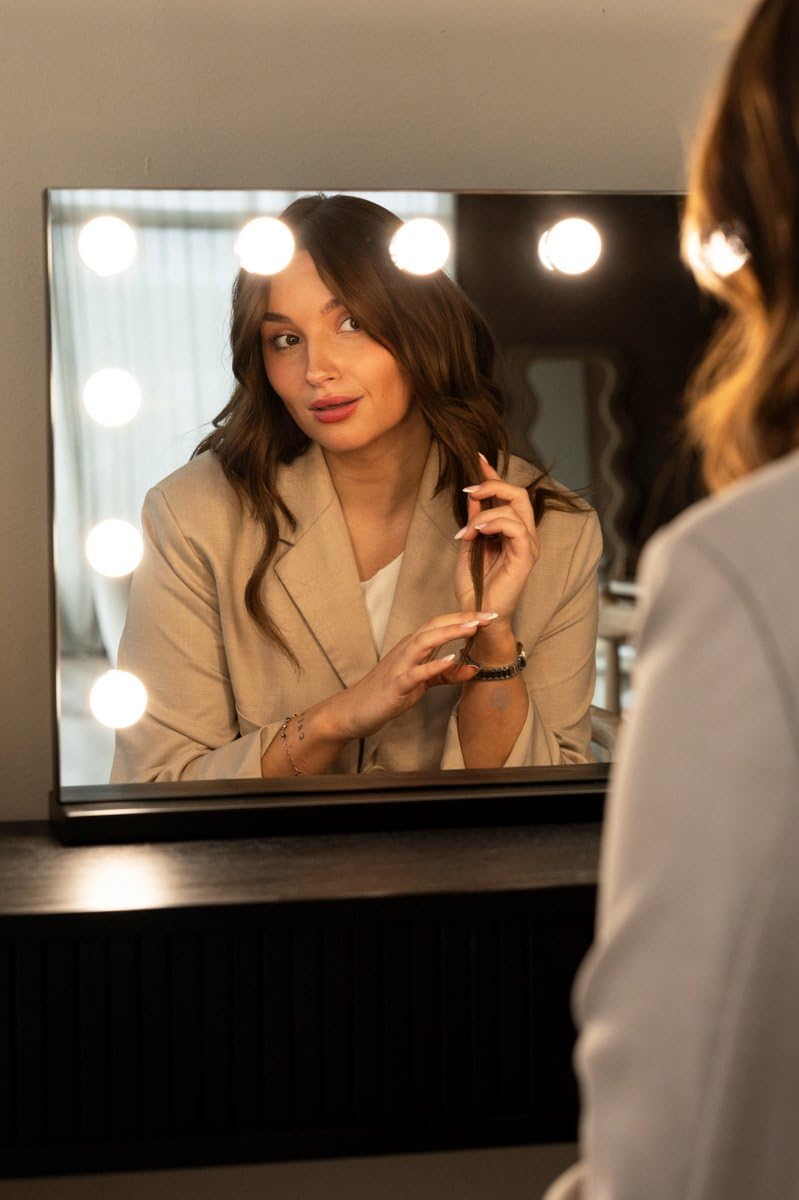 SensaHome Vanity Mirror Pro - Espejo de Maquillaje Estilo Hollywood con 12 Luces LED Regulables, 3 Modos de Luz, 60x40cm - Negro
