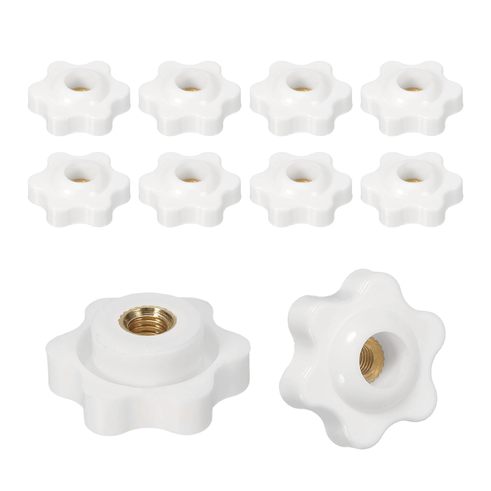 PATIKIL Dadi Di Bloccaggio M5 X 25mm, 10 Pezzi Manopole A Stella A Foro Passante Con Filettatura Femmina Per Bulloni A T-Rail Macchinari, Bianco