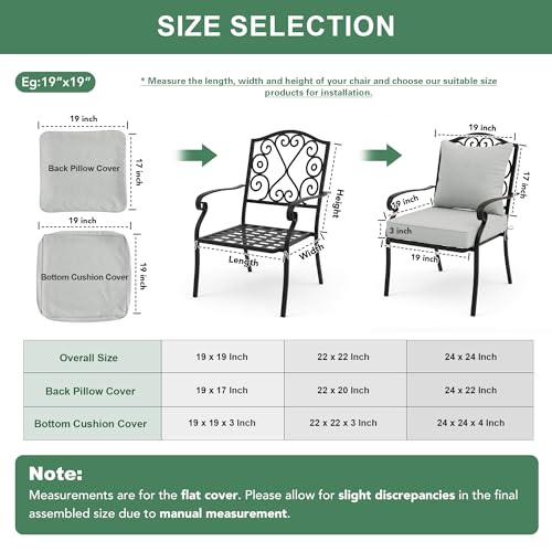 Image of Summsun Patio Cushions for Outdoor Furniture, Faux Linen Water Resistant Backrest and Deep Seat Cushion Set with Non-Slip Bottom, Ties, Removable Cover, 24 x 24 Inch, Light Grey, Set of 4