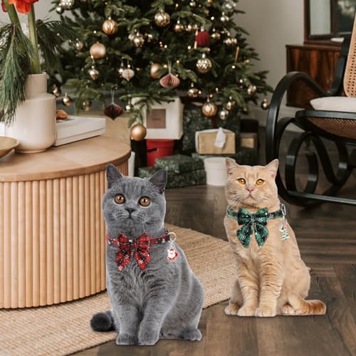 2 coleiras de Natal para gatos, coleira de Natal para gatos com gravata borboleta e sinos removíveis