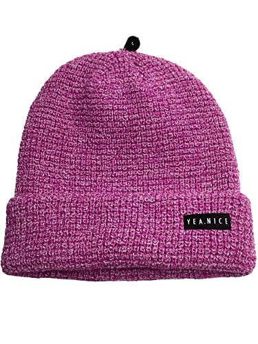 Yea.Nice Beanie Soft Acrylic Folded Waffle Weave Beanie Hat Cap (Raspberry Pink)