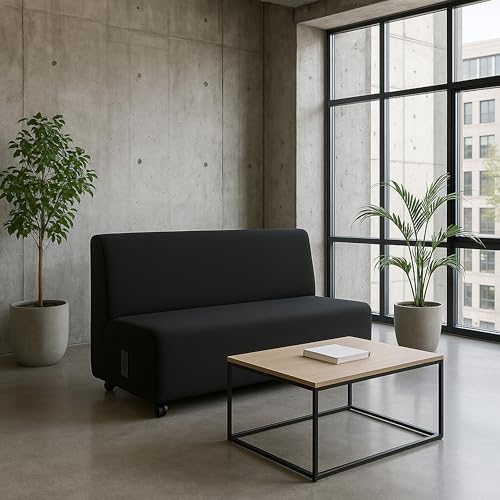 Image of FDP Pro Series Upholstered Armless Mobile Sofa with Tech Outlet, USB Charging and Locking Casters for Portability Commercial Seating for Hotel Lobby, Office, Restaurant, Waiting Room - Black